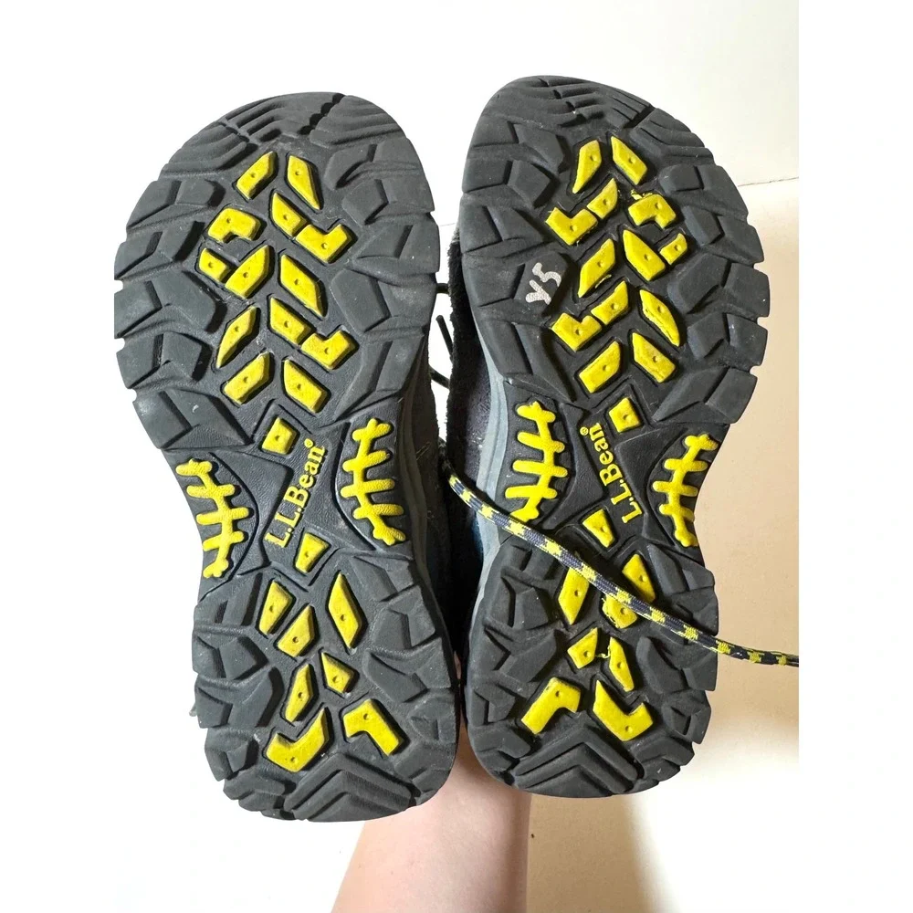 LL Bean Trail Model Hiking Shoes Kids Size 2 Blue Grey Lime Green Low Top 300510